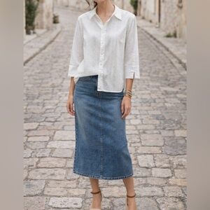 Vintage Ivory Embroidered Petite Button-Down Shirt Floral Buttons L 12P